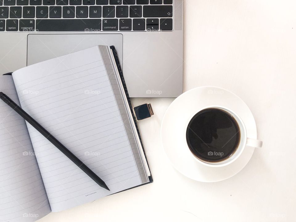 Desktop flatlay of working space