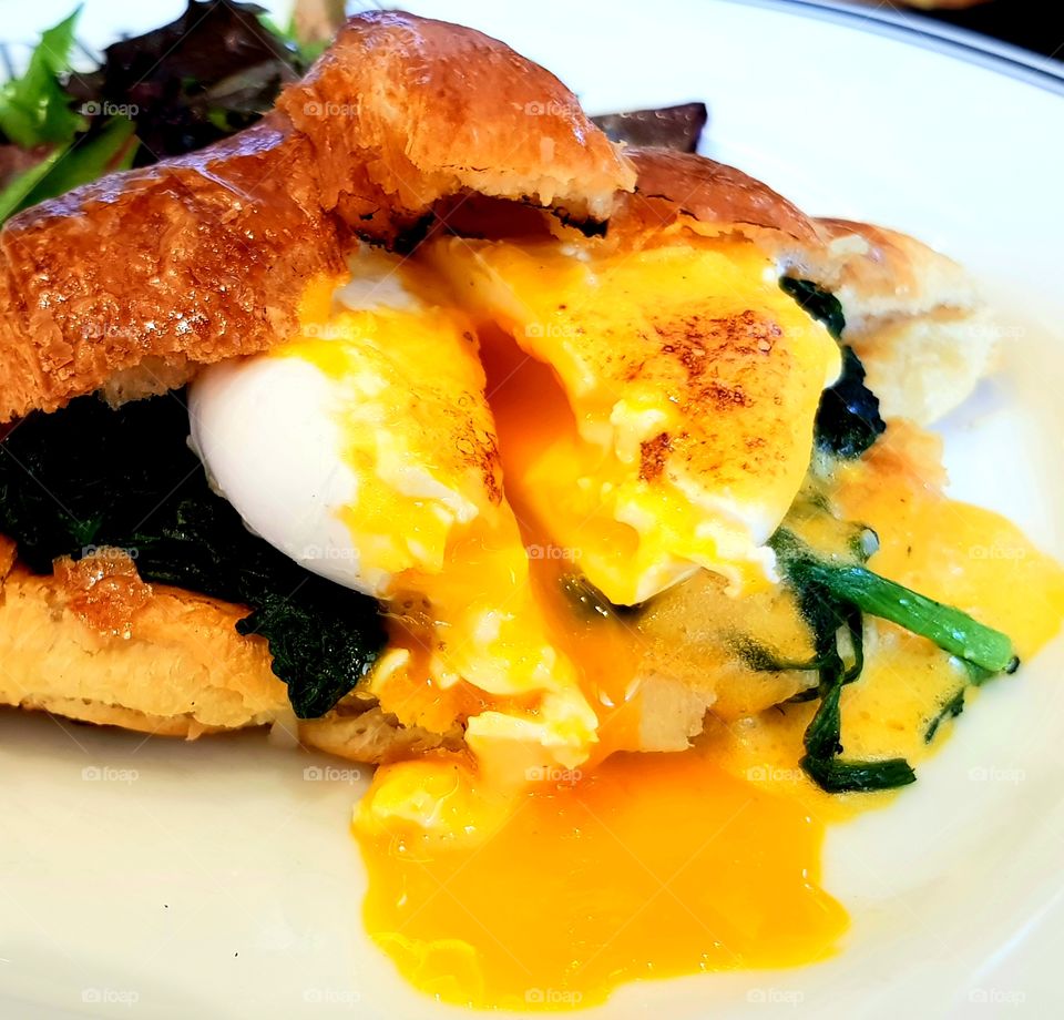 A dish of croissant egg benedict at Paul Bakery Mega Bangna, Thailand