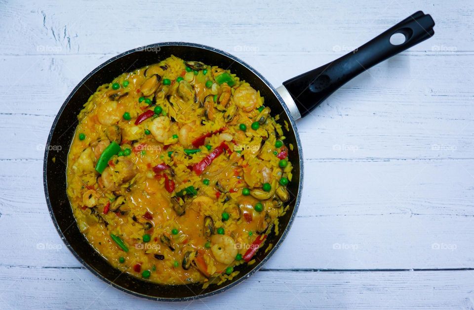 Delicious sea food shrimp with rice meals