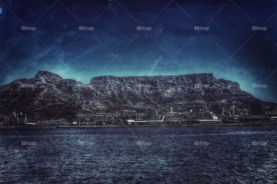 Dramatic sky, Table Mountain and Waterfront, Cape Town, South Africa