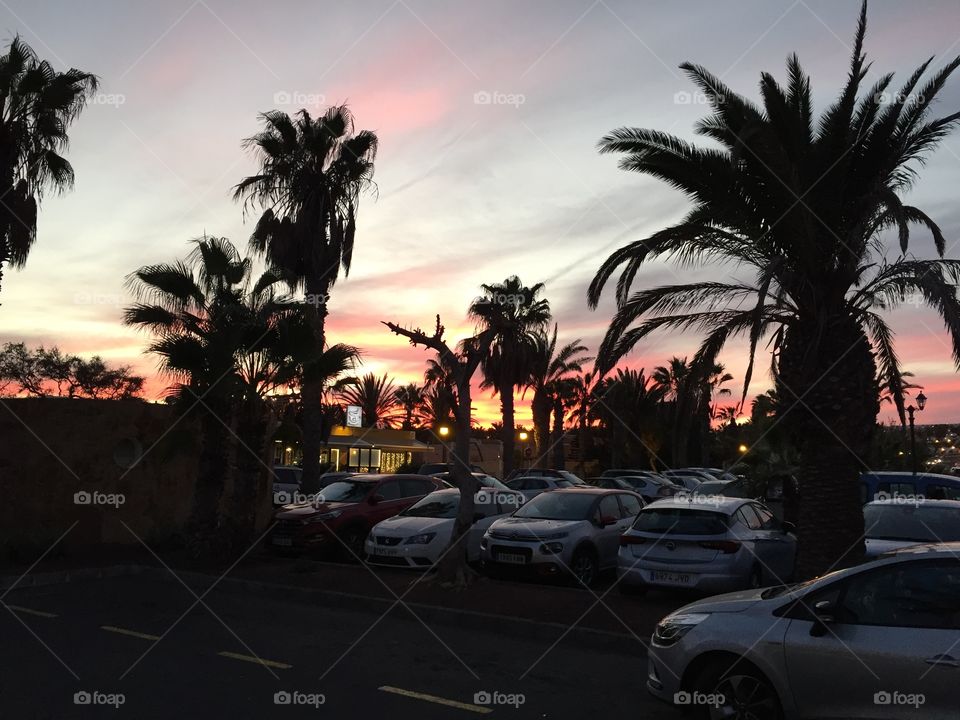 Sunset in a parking lot 