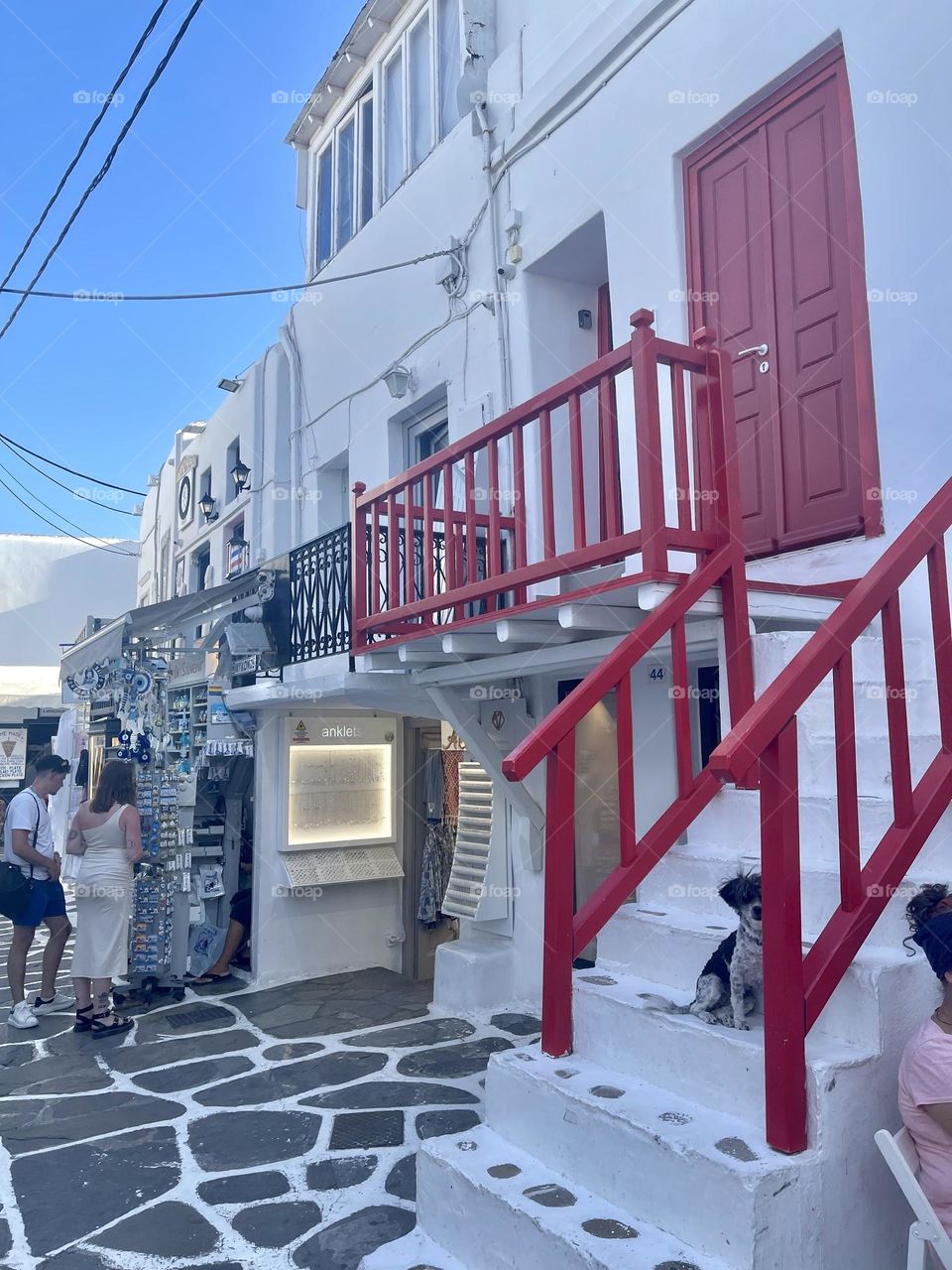 Red stairs in Mykonos 