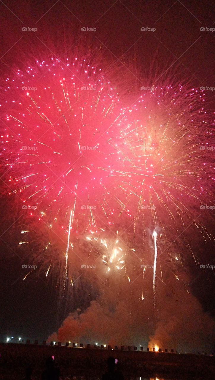 Fireworks, scenery, city