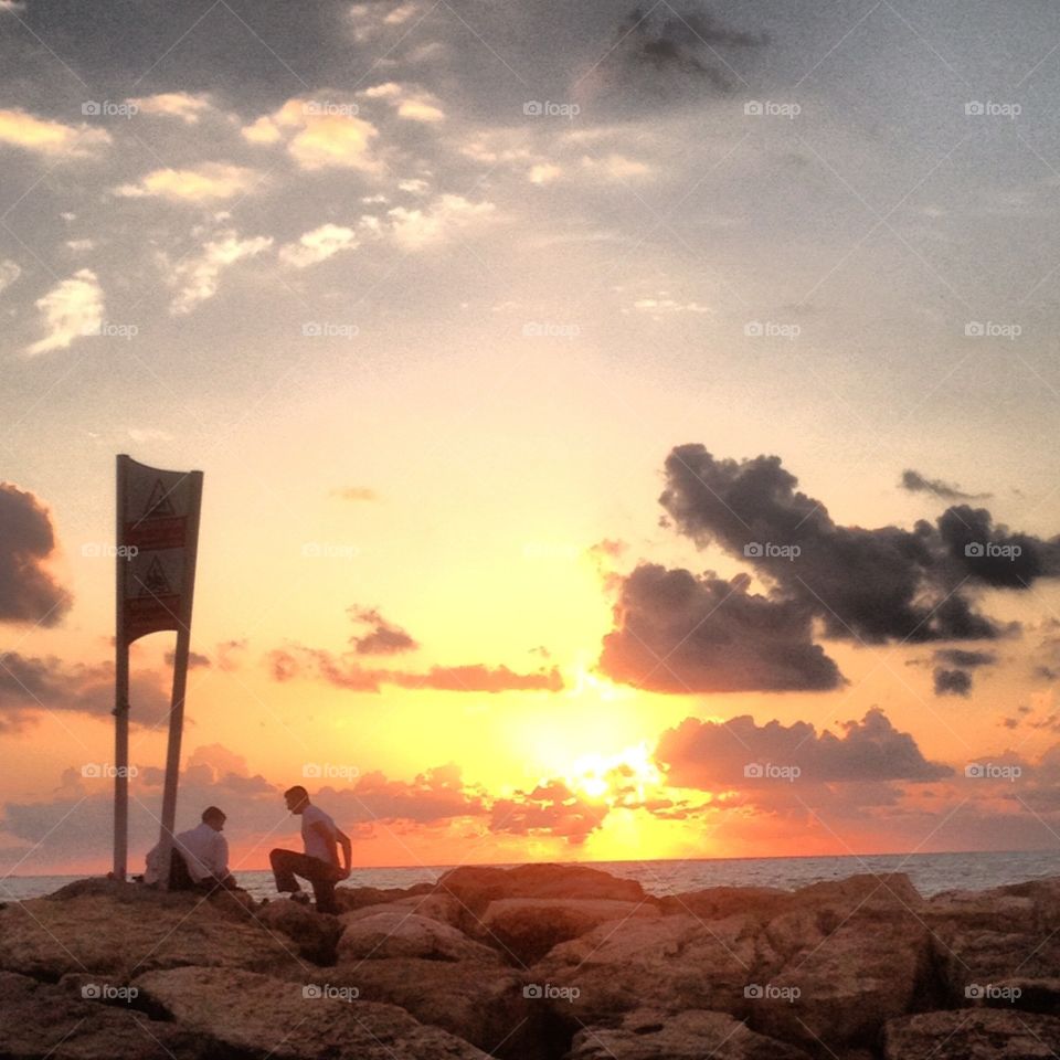 At the beach in Tel Aviv. 2 boys at the beach in Israel 