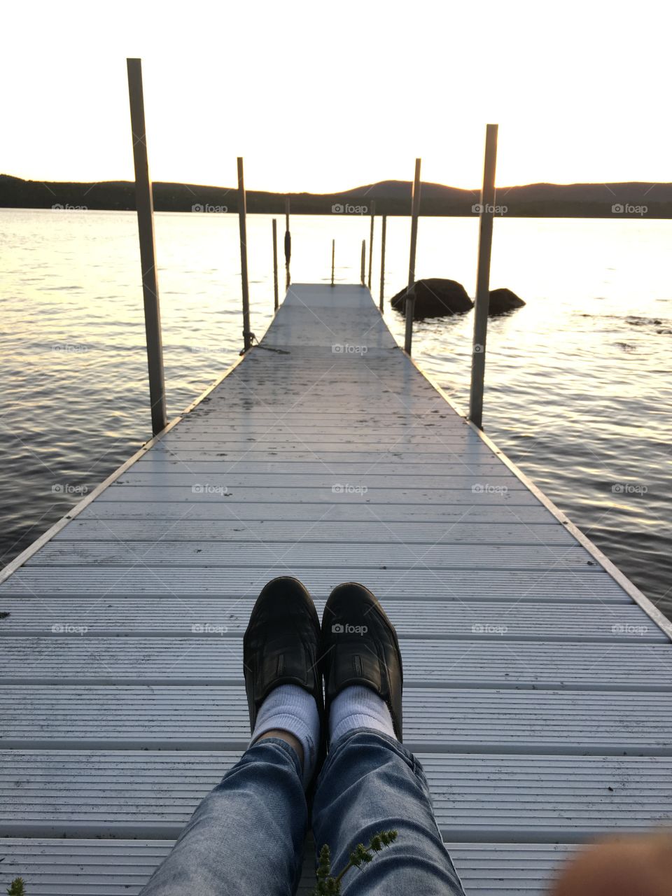 From where I stand at dusk on dock at lake