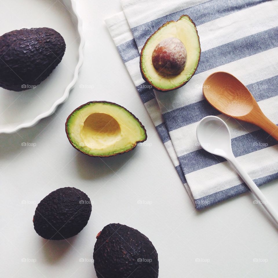 High angle view of fresh avocados