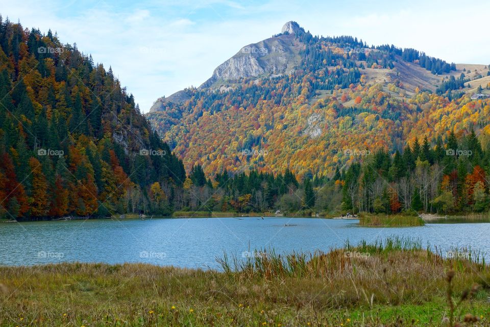 Couleurs d'automne habillant les montagnes du Nord des Alpes (France)