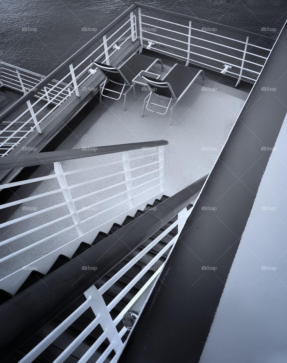 Empty deck chairs on a cruise ship