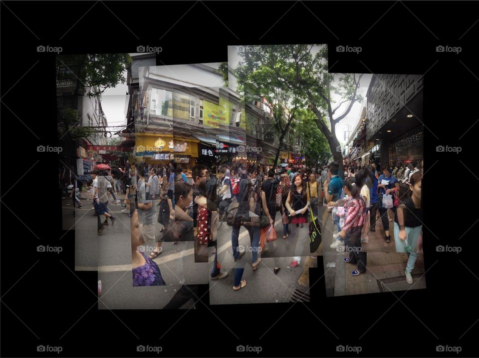 Guangzhou Street Crowded with People