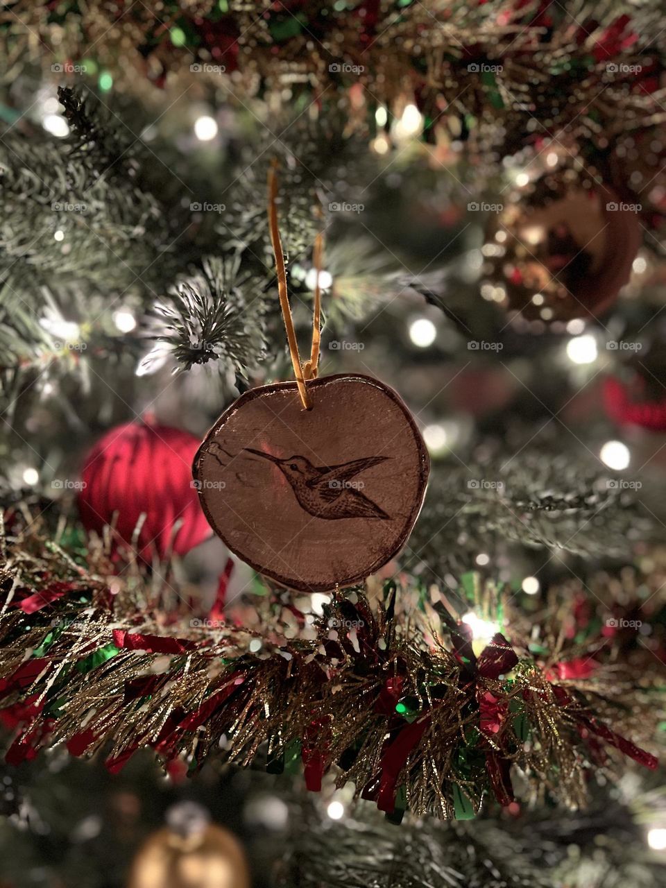 Homemade wooden Christmas tree ornament 