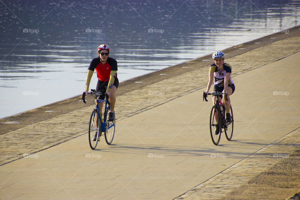 Couple riding bike