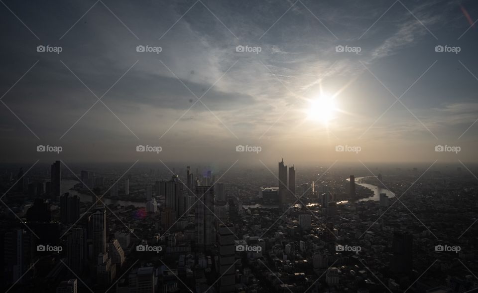 Sunny day  over the big city , Bangkok Thailand