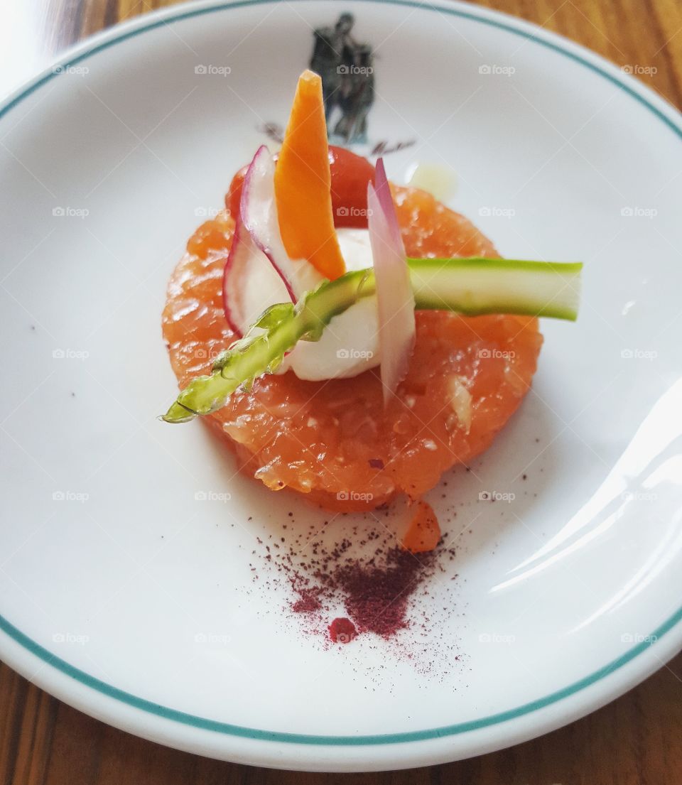 Close-up of salmon tartare on plate