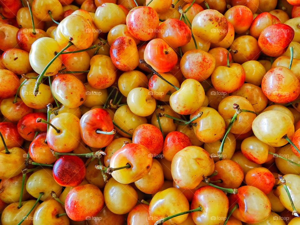 Fresh Cherries. Ripe Juicy Cherries At A Farmer's Market

