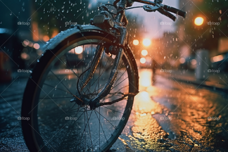 Lonely bycicle on the rain