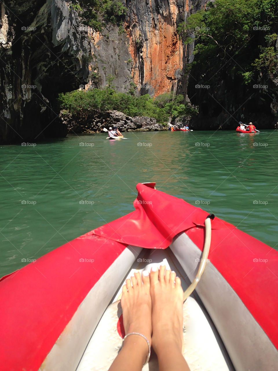 Enjoying the last summer days swimming in boat 