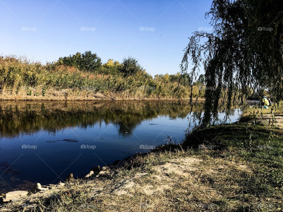The river landscape. Country landscape pictures. The beauty of country life. River water surface. 