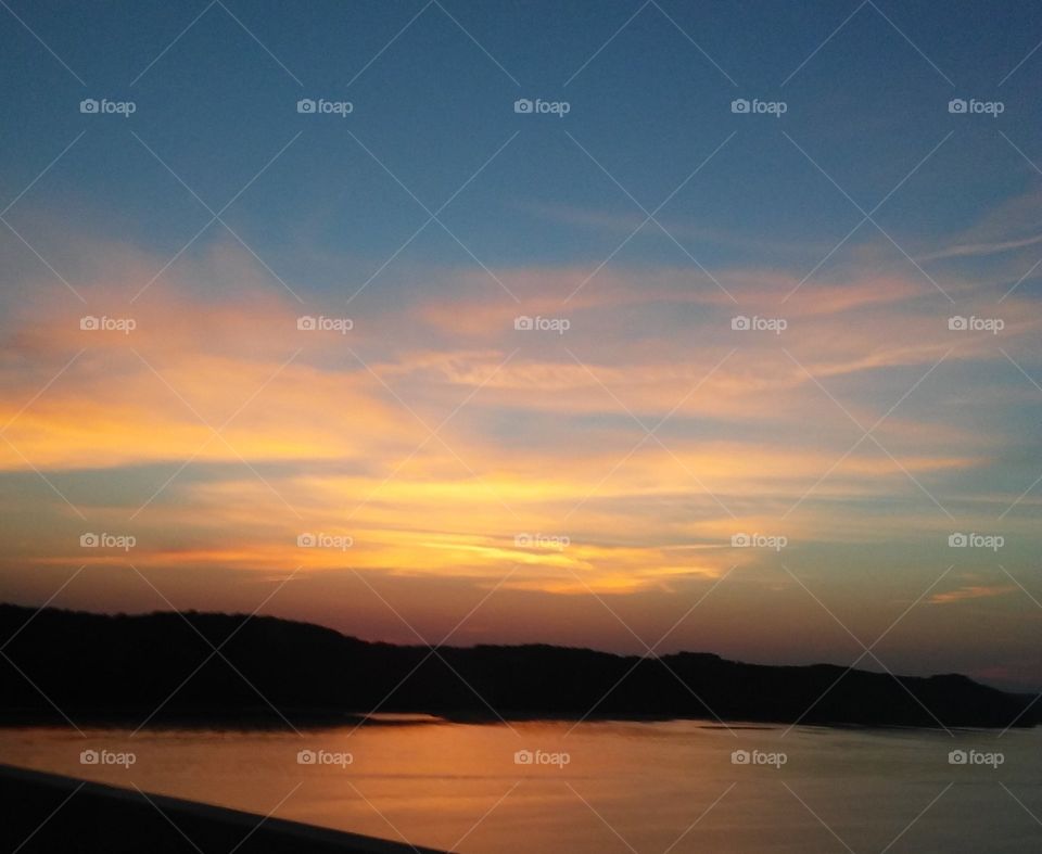 Blue sky colorful sunset of Chesapeake Bay