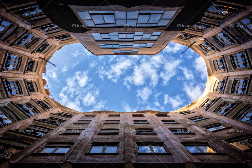 Spain, Barcelona, A view from the La Pedrera courtyard