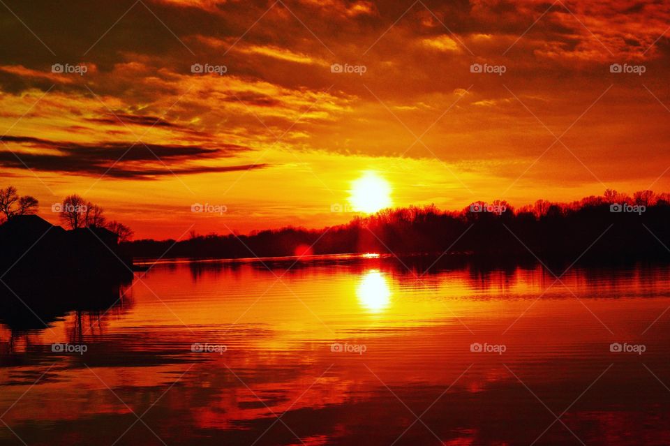 Sunset on the lake in Indiana 