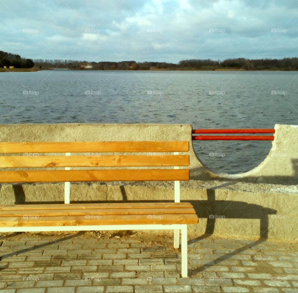 Bench, Water, No Person, Lake, Outdoors