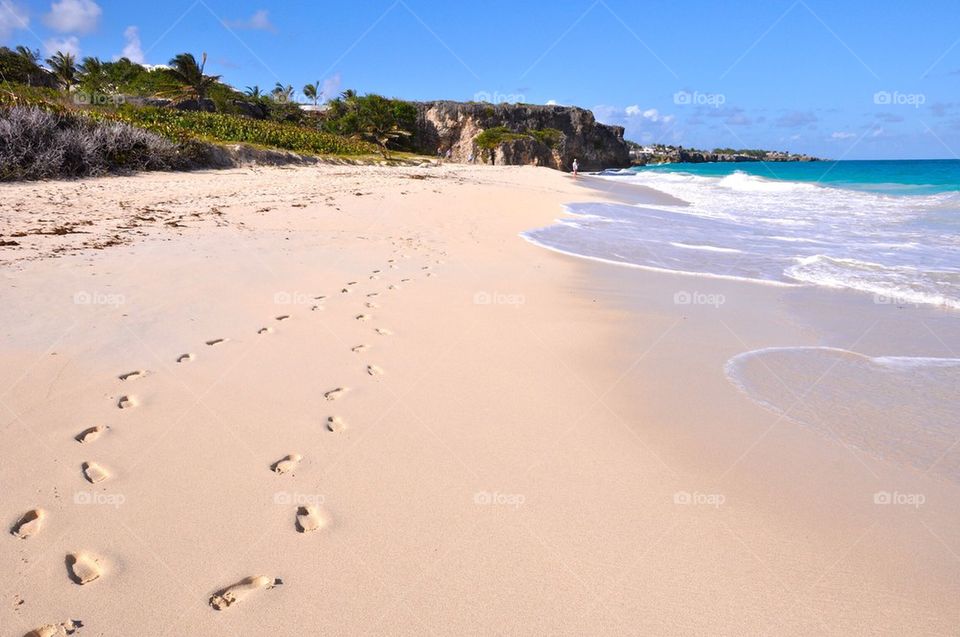 Footprints at sand, barbados