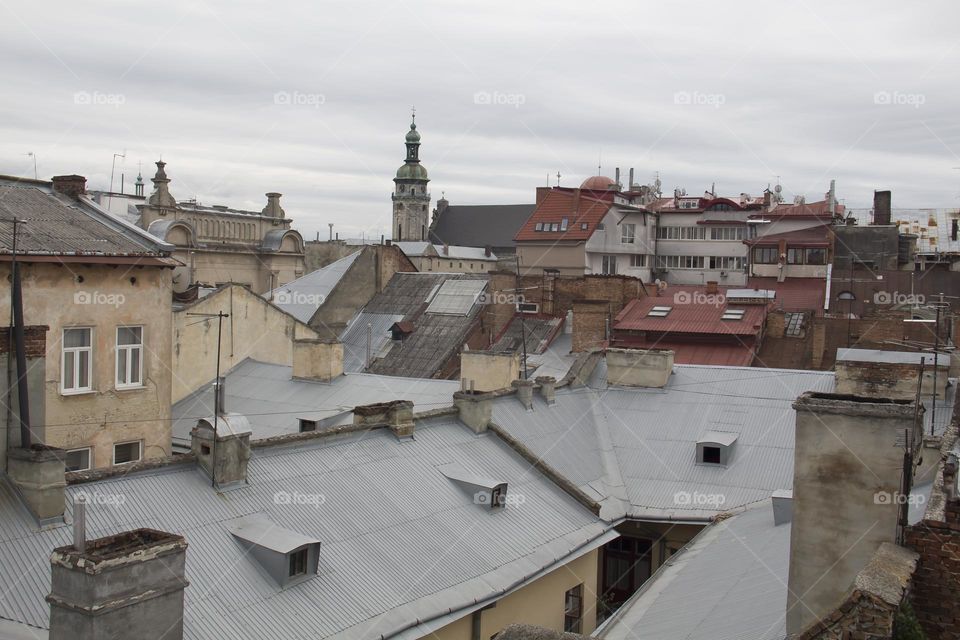 The city of Lviv in Ukraine from a bird's eye view.