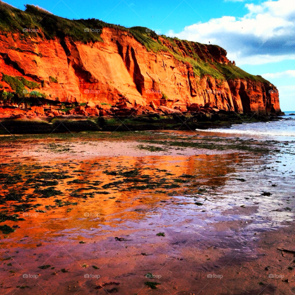 Red rock at Devon cliffs. 