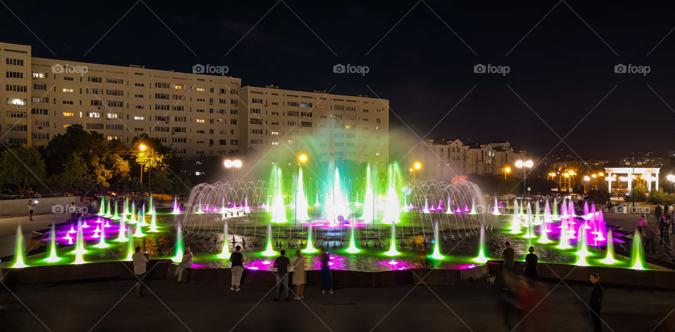 beautiful multi-colored fountain in the city center