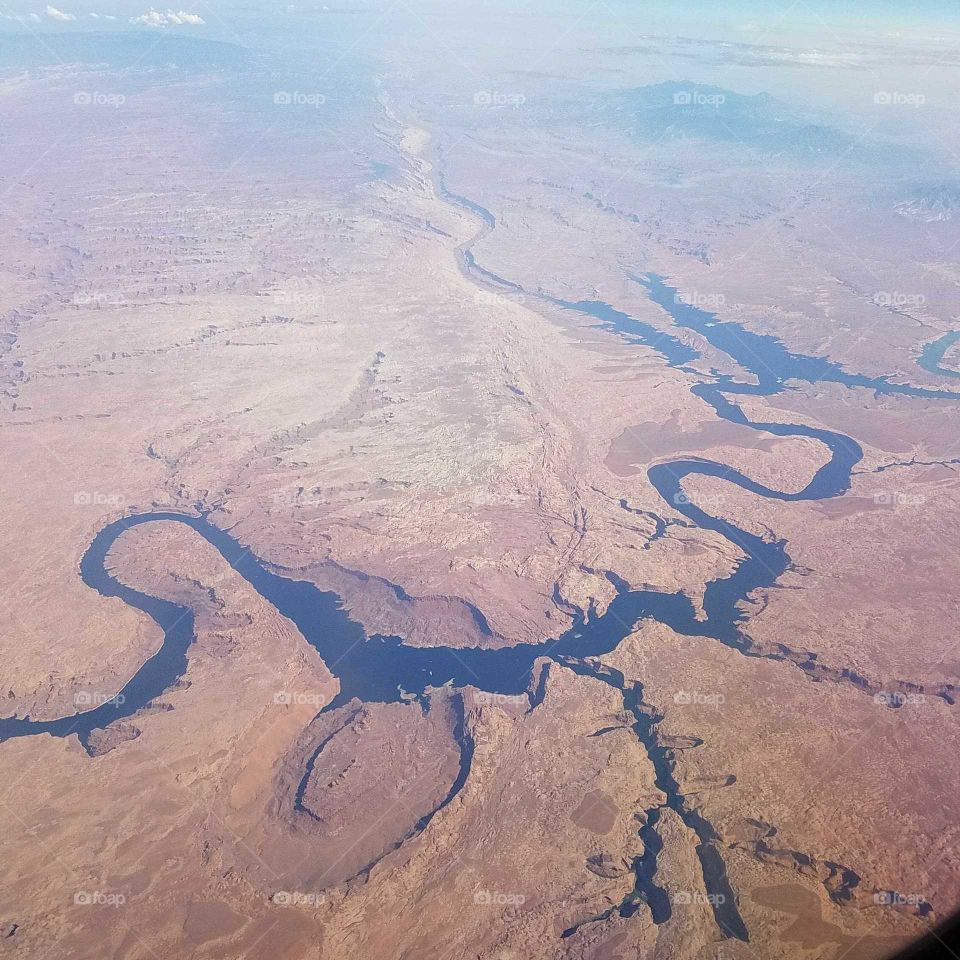 A high view of a river outside of Las Vegas Nevada