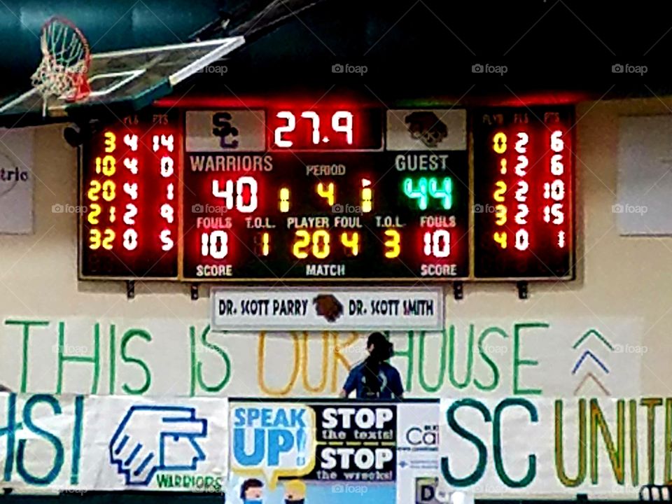 High school basketball scoreboard