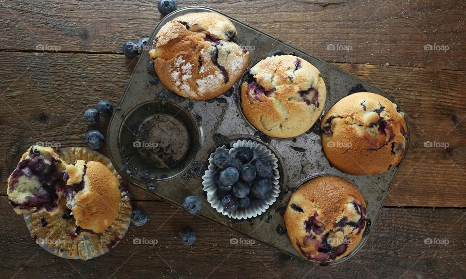 Homemade blueberry muffins.