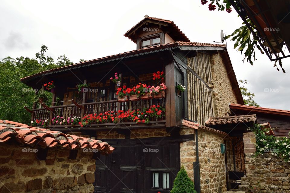 Typical balconies in Cantabria, Spain.