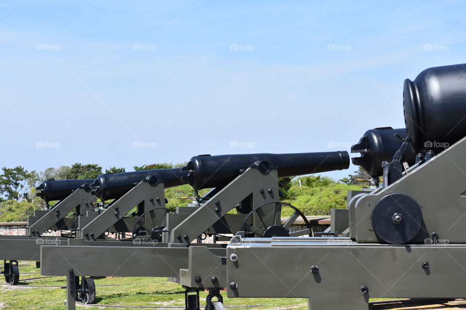 A row of old, yet well-kept cannons at Fort Macon in North Carolina. Taken with a Nikon DSLR D3400