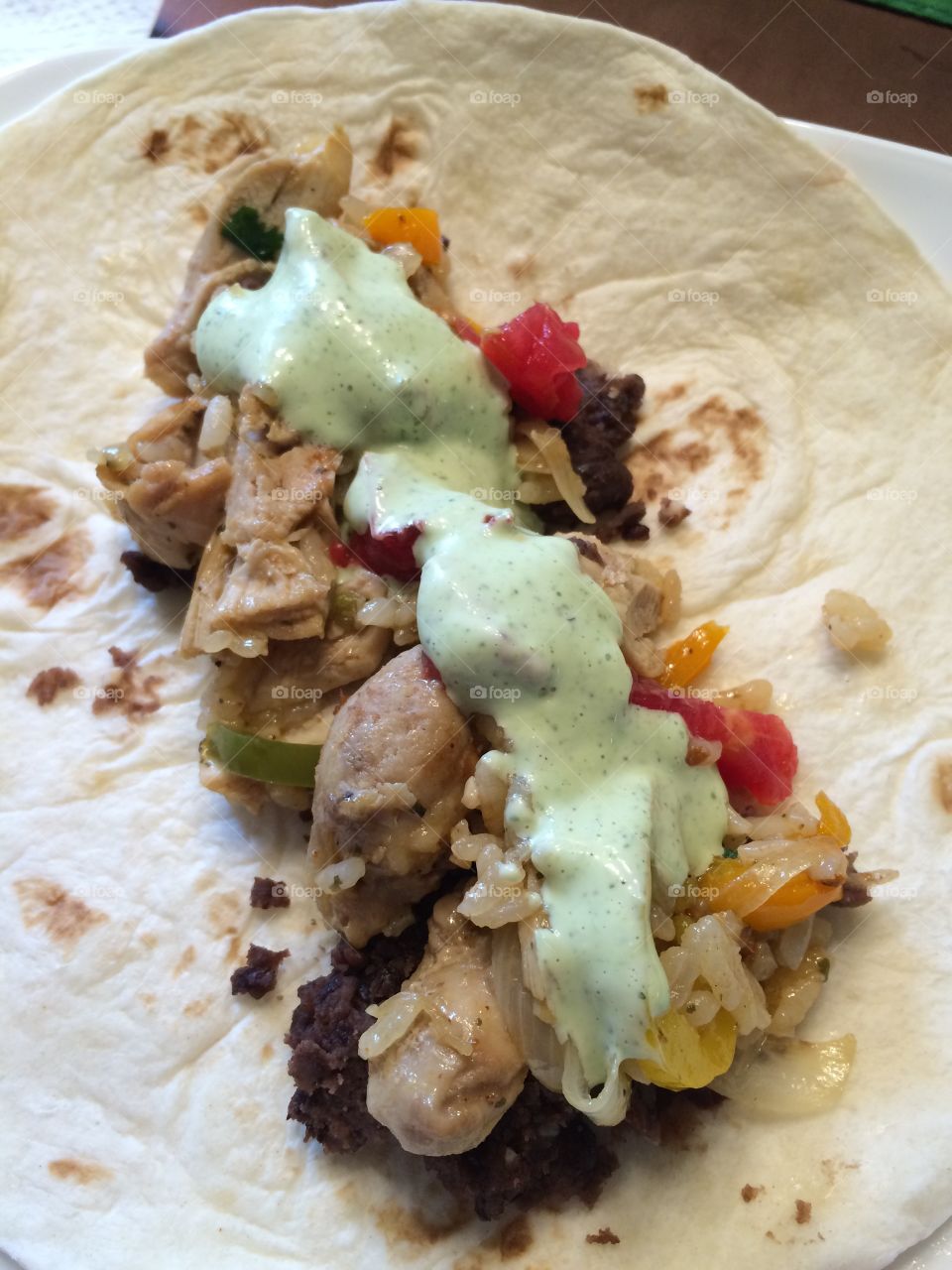 Chicken Fajito. It's a chicken fajita that I made but then folded up like a burrito!