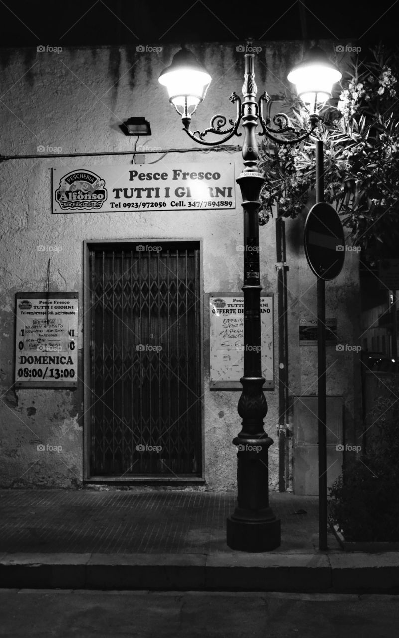 Sicilia. night landscape. Black and white