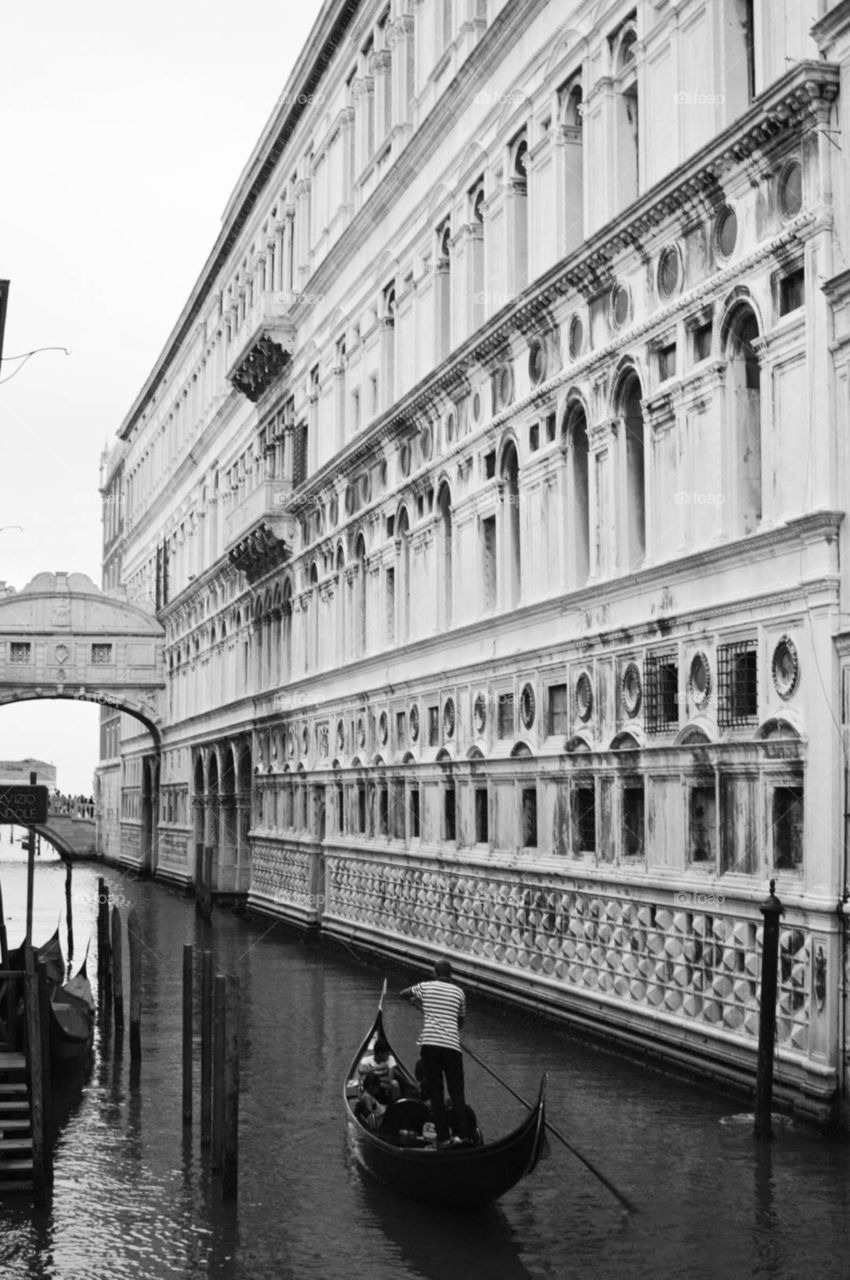 Canal gondola in black and white