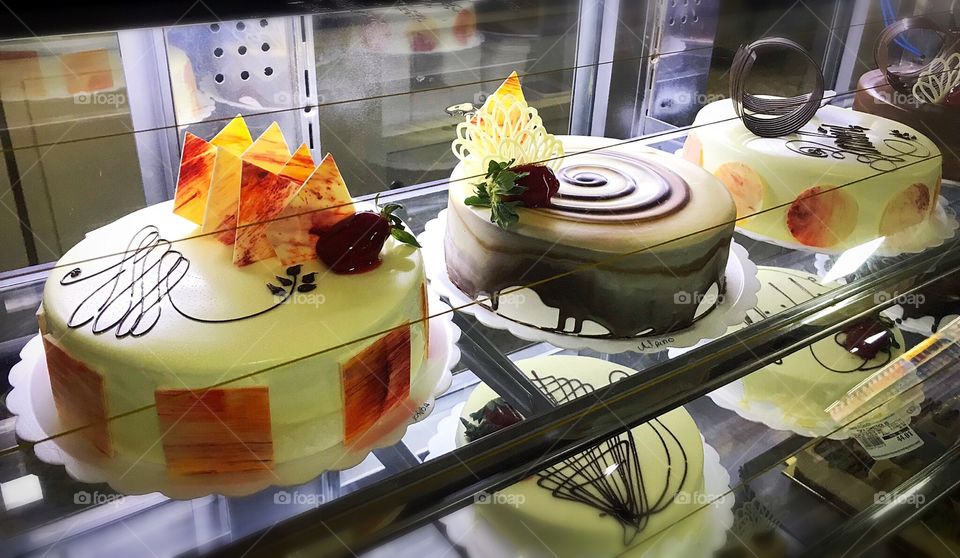 Tasty cakes in the confectionery shop