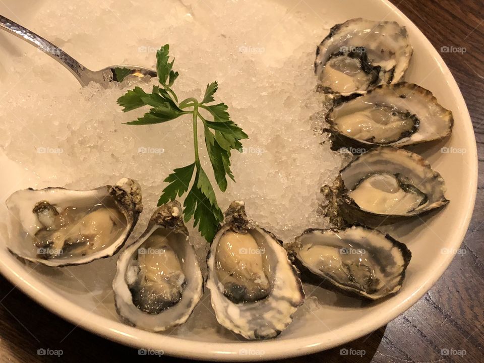Half a plate of oysters on the half shell