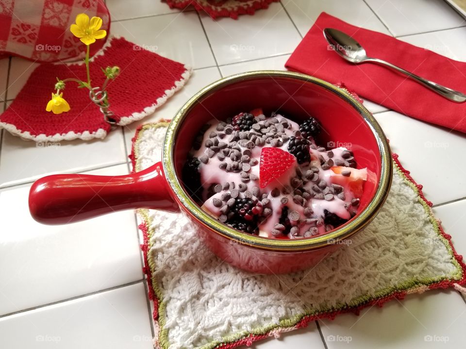 Strawberry Yogurt with Berries and Chocolate Chips