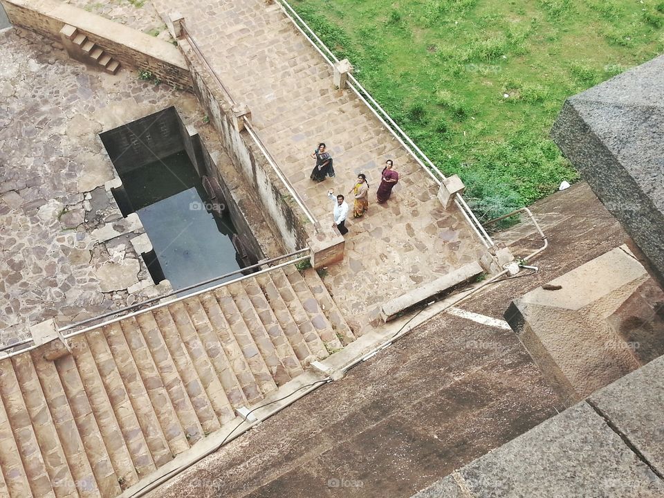 Ariel view. people standing seeing