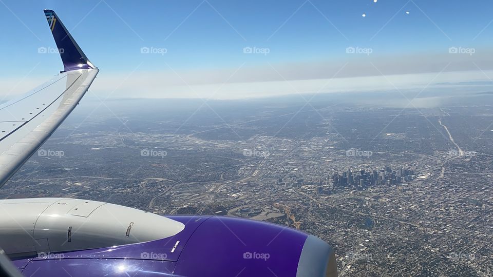 Avelo Airlines Boeing 737 flying over Downtown Los Angeles California about to land in Hollywood Burbank Airport (BUR)