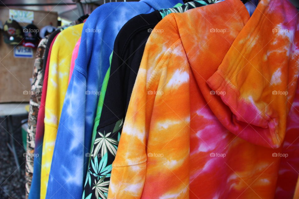 Sweatshirts jackets for sale at a farmers market in Hilo Hawaii big island