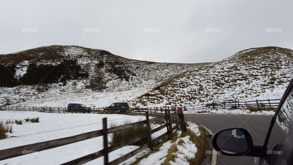 snow toped hills