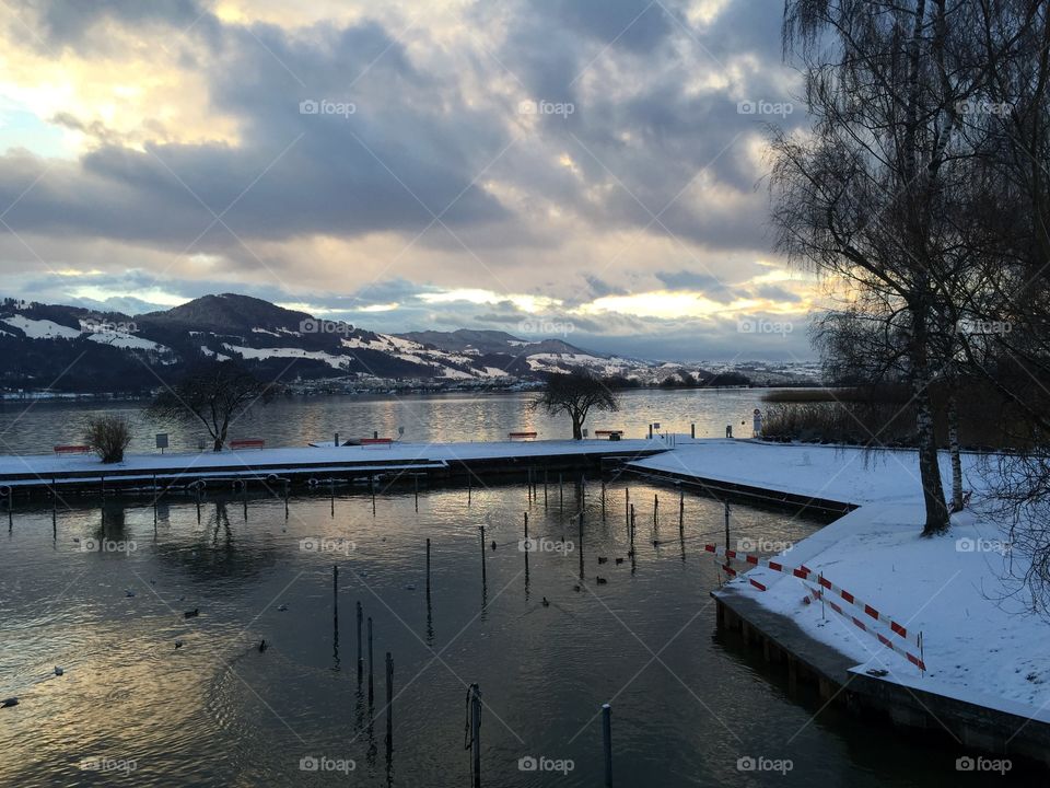 Scenic view of lake in winter