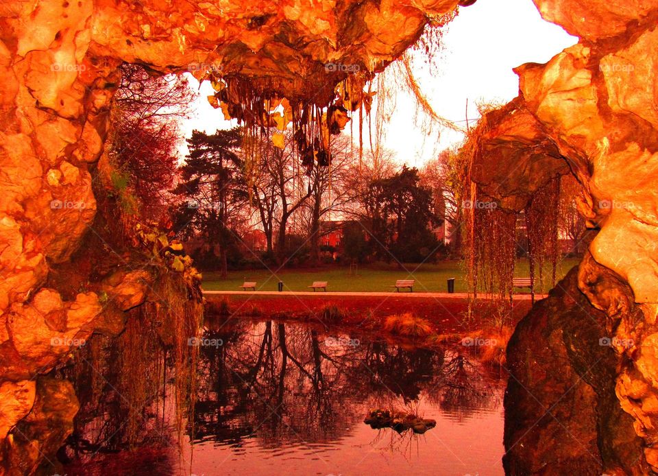 from inside the grotto