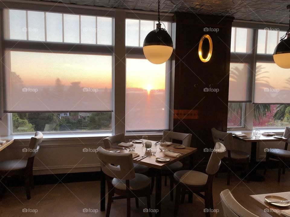 Restaurant table by sunset 