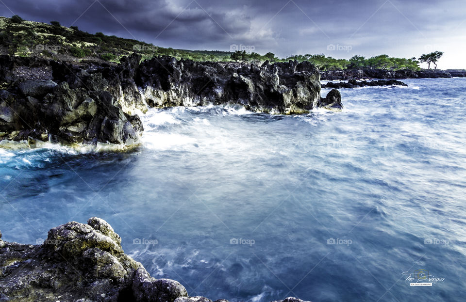 Hawaii bay on the lava shores. 
