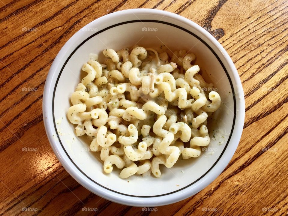 High angle view of pasta on bowl
