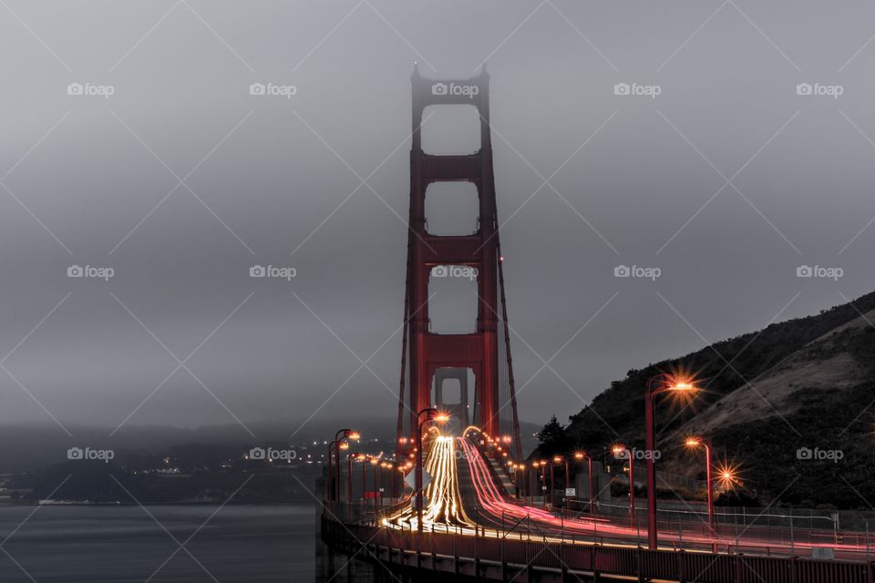 Foggy evening at Golden Gate Bridge.